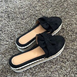 Black Espadrille Platform Slides